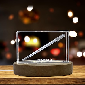 3D Engraved Crystal Tin Whistle: Irish Music Gift with LED Base