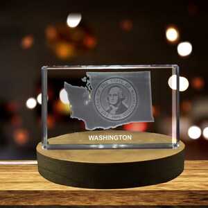 État de Washington Cristal gravé en 3D Souvenir en cristal gravé en 3D/Cadeau/Décor/Objet de collection/Souvenir