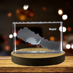Népal 3D Gravé Cristal 3D Gravé Cristal Souvenir/Cadeau/Décor/Collection/Souvenir
