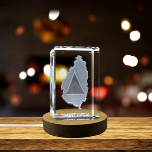 St Lucia 3D Gravé Cristal 3D Gravé Cristal Souvenir/Cadeau/Décor/Collection/Souvenir