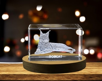 Unique 3D Engraved Crystal with Bobcat Design - Perfect Gift for Animal Lovers