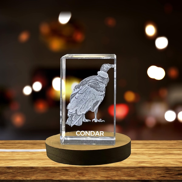 Breathtaking 3D Engraved Crystal of a Majestic Condor - Perfect for Bird Lovers and Wildlife Enthusiasts