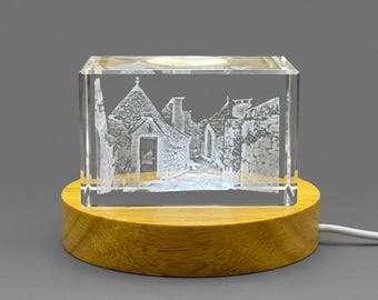 Trulli House 3D Engraved Crystal Italian Architecture Gift