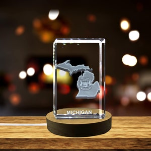 Michigan 3D Gravé Cristal 3D Gravé Cristal Souvenir/Cadeau/Décor/Collectible/Souvenir