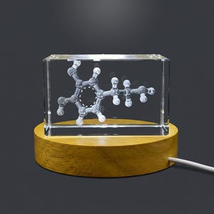 3D Crystal Dopamine Molecule, Laser Engraved Science Trophy, Psychology Chemistry Gift Award