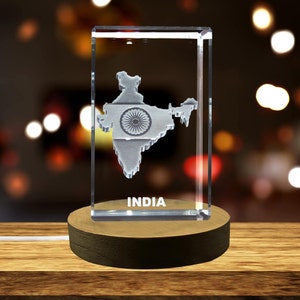 Inde 3D Gravé Cristal 3D Gravé Cristal Souvenir/Cadeau/Décor/Collection/Souvenir