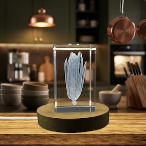 Elegant Corn 3D Engraved Crystal | Unique Kitchen Decor, Collectible Figurine, Award Trophy & Recognition Gift