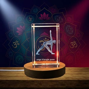 Yoga Triangle Crystal Trophy – 3D Engraved LED Figurine for Flexibility, Balance & Meditation Recognition Gift