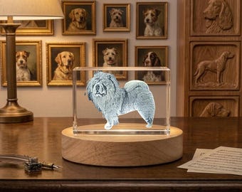 Chow-Chow 3D Engraved Crystal with LED Light – Laser Engraved Dog Recognition Collectible Gift, Unique Home Decor Gift