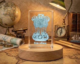 India National Emblem 3D Engraved Crystal Gift