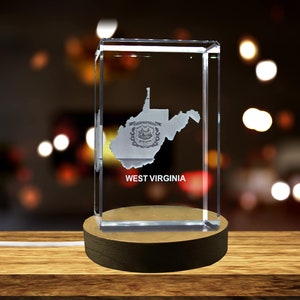 Virginie-Occidentale Cristal gravé en 3D Souvenir en cristal gravé en 3D/Cadeau/Décor/Objet de collection/Souvenir