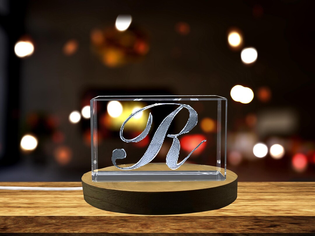 Letter R Engraved Unique Crystal Keepsake With 3D Letter R | Alphabet R Engraved Crystal ...
