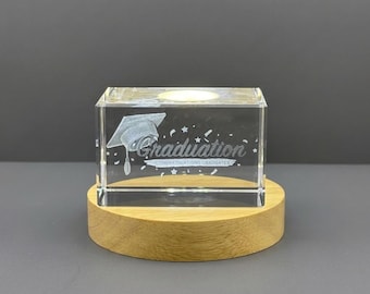 3D Engraved Crystal Graduation Gift: Congratulations Graduates, Made in Canada