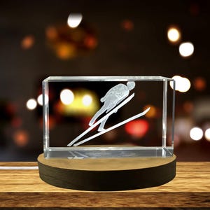 Ski Jumper 3D Engraved Crystal Gift – Perfect Keepsake for Ski Enthusiasts