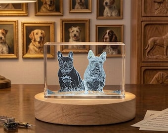 3D Engraved French Bulldog Crystal – LED Light, Dog Keepsake