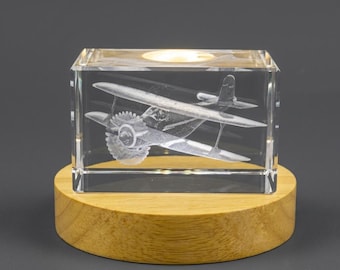 Tailwheel Plane Engraved Crystal - A Special Gift for Aviation Nostalgics and Aircraft Buffs