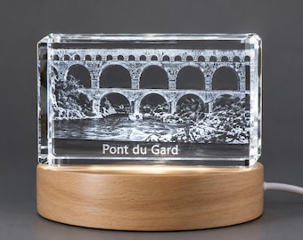 Roman Ingenuity - Pont du Gard Immortalized in 3D Engraved Crystal