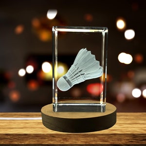 Badminton-Art |  3d-Engraved-Crystal-Keepsake | Gift/Decor| Collectible | Souvenir | 3d-Crystal-Photo-Gift | 3d-Photo-Engraved-Crystal | Bad