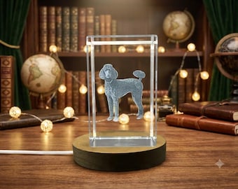 Poodle Dog 3D Engraved Crystal with LED Light – Laser Engraved Dog Recognition Collectible Gift, Unique Home Decor Gift