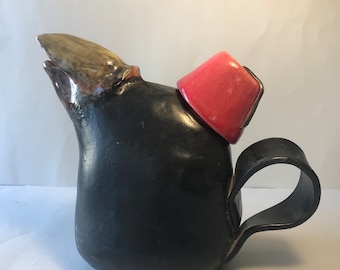 Ceramic teapot turkish crow with fezzy