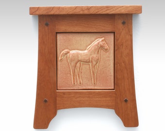 Ceramic Art Tile, Framed Horse Tile, Relief Art Tile, Ceramic Wall Art, Handmade Tile, Equine Art, Arts and Crafts Style Frame