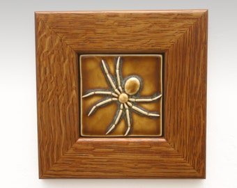Ceramic Art Tile, Framed Spider Tile, Relief Art Tile, Ceramic Wall Art, Handmade Tile, Arts and Crafts Tile, Arachnid Art