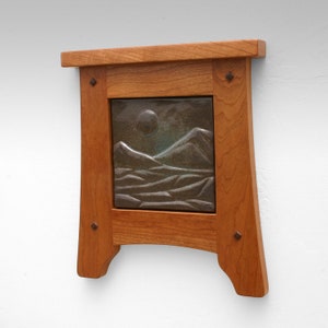 Ceramic Art Tile, Framed Mountain Scene Tile, Office Decor, Ceramic Wall Art, Handmade Tile, Western Art, Arts and Crafts Style Frame