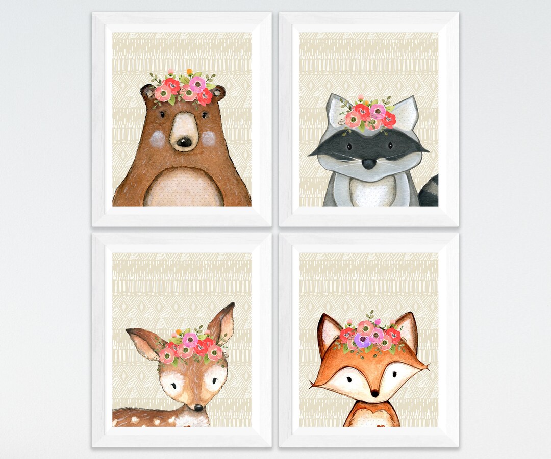Nursery Printable Set Wall Art Baby Room Woodland Decor, Raccoon Fox ...