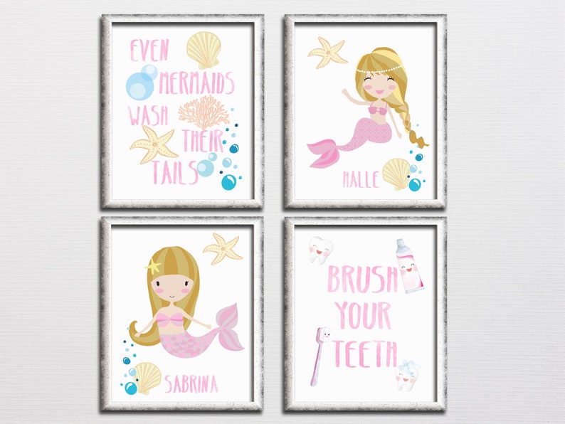 Mermaids Personalized Girls Bathroom Printable Art Set - Etsy
