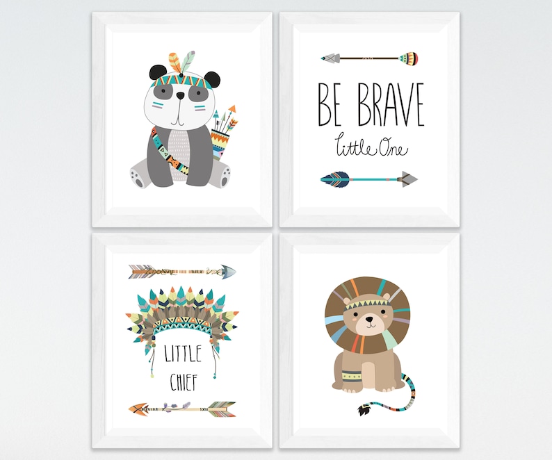 Boy Nursery Tribal Printable Wall Art Set Be Brave Little One, Little ...