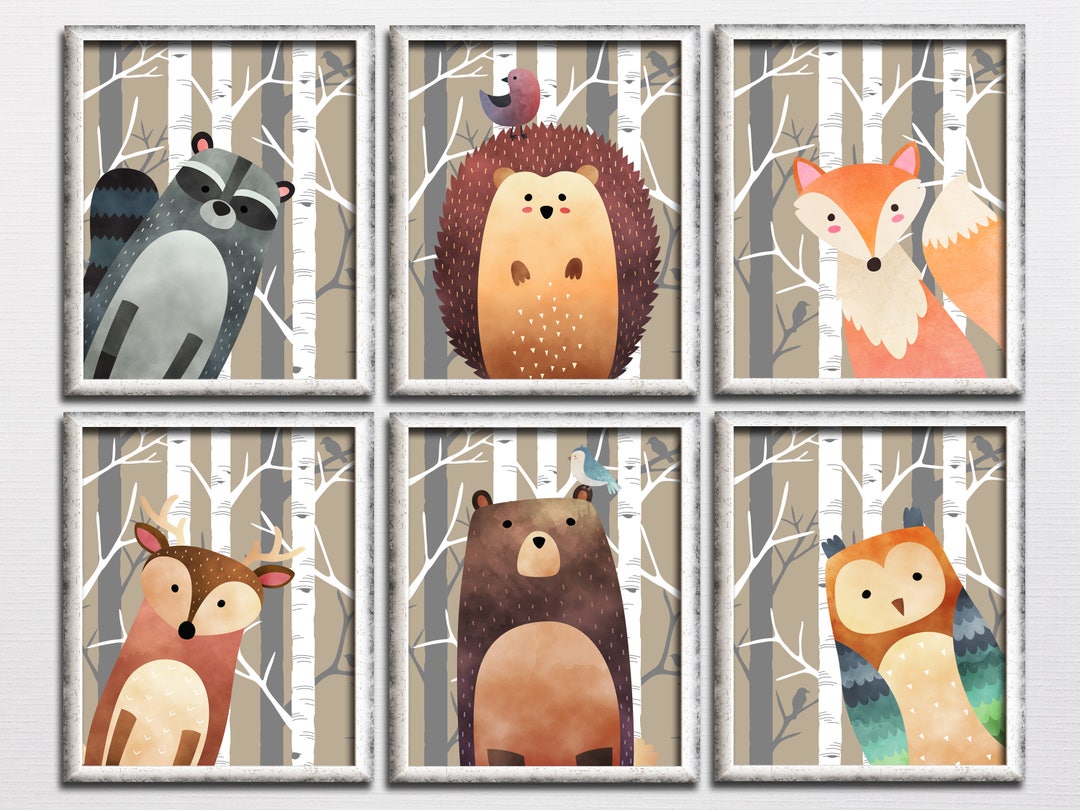 Woodland Nursery Printable Wall Art Set Fox Bear Hedgehog Deer Owl ...