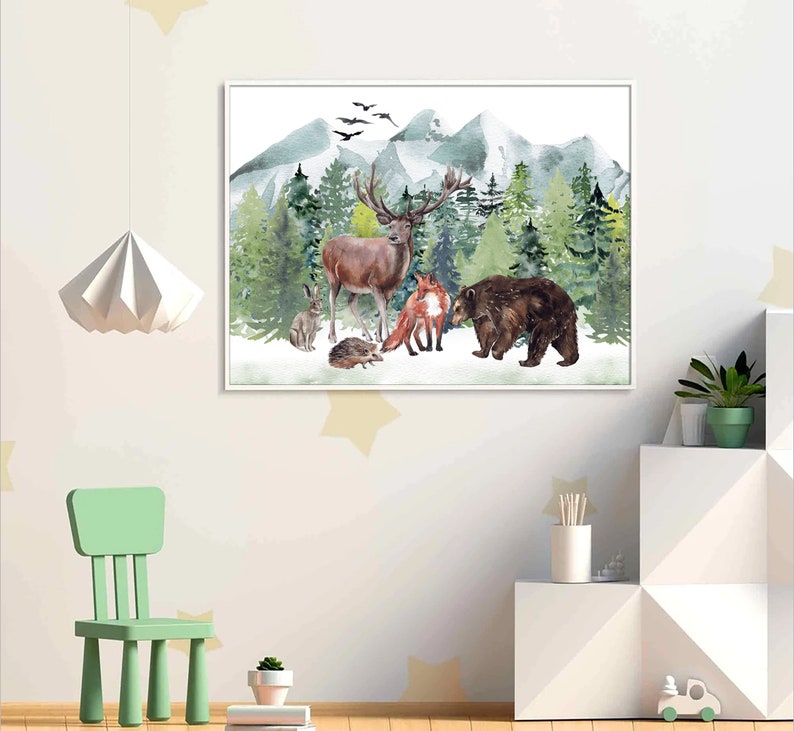 Woodland Animals Nursery Wall Art Printable Mountain Animals Etsy