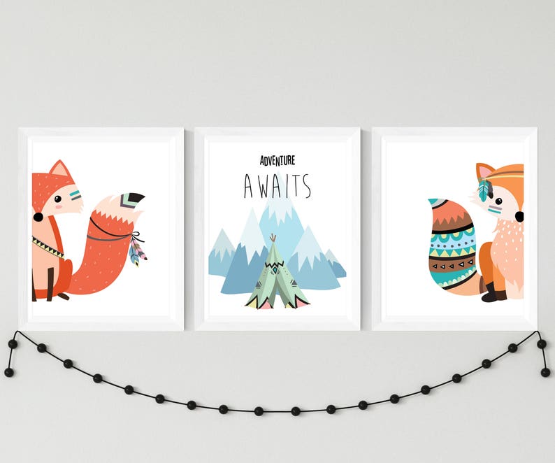 Tribal Woodland Nursery Printable Fox Wall Art Adventure - Etsy