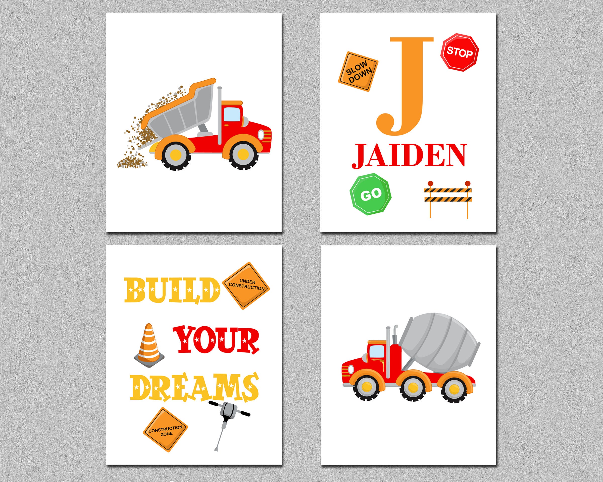 Construction Boy Nursery Printable Art Set Personalized - Etsy