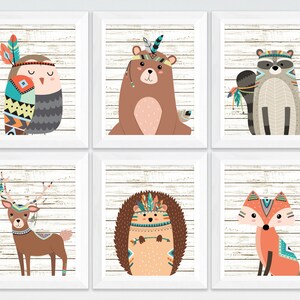 Tribal Woodland Nursery Printable Set Wall Art, Kids Room Bear Deer Fox ...