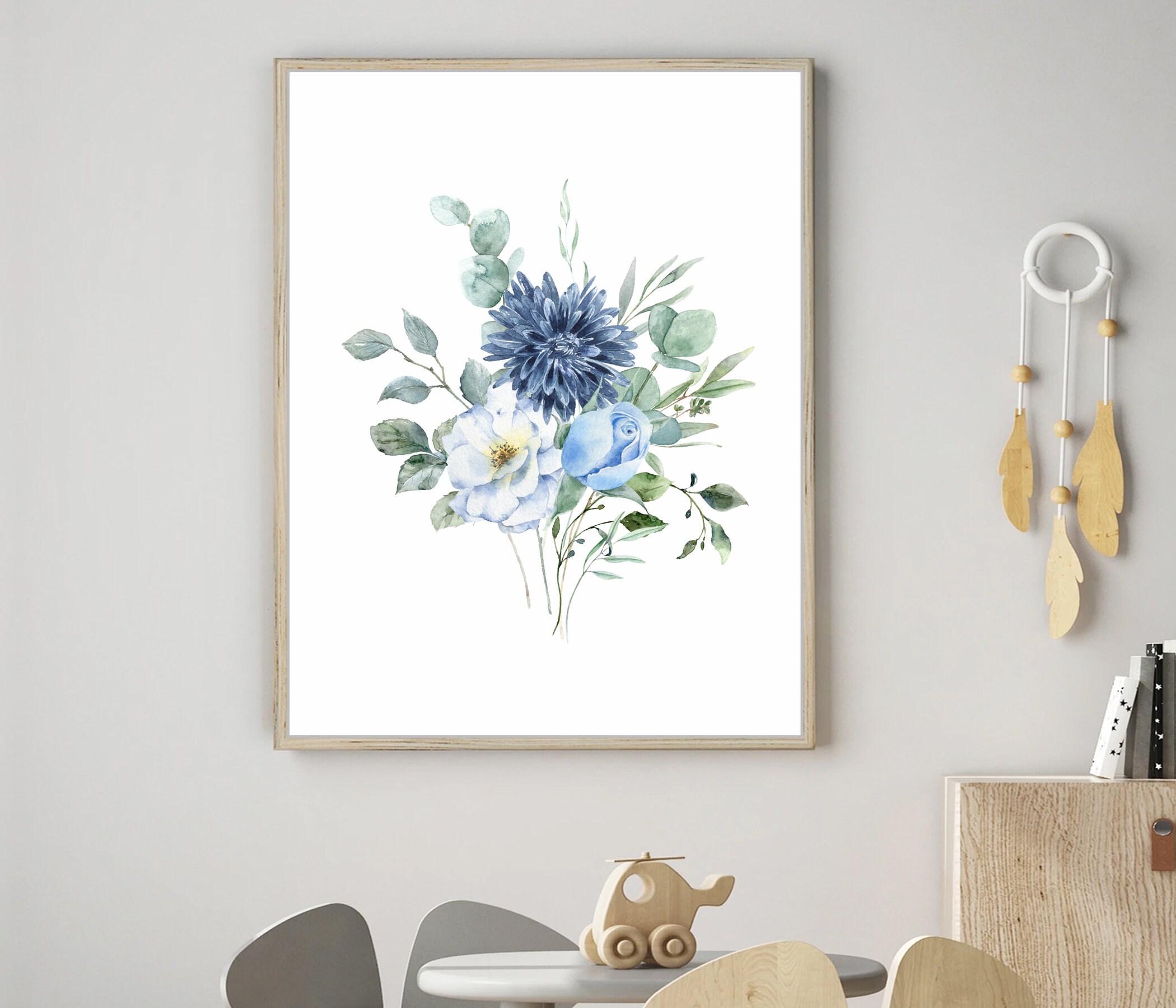 Blue Flowers Wall Art Blue Roses Bouquet Prints Download Etsy