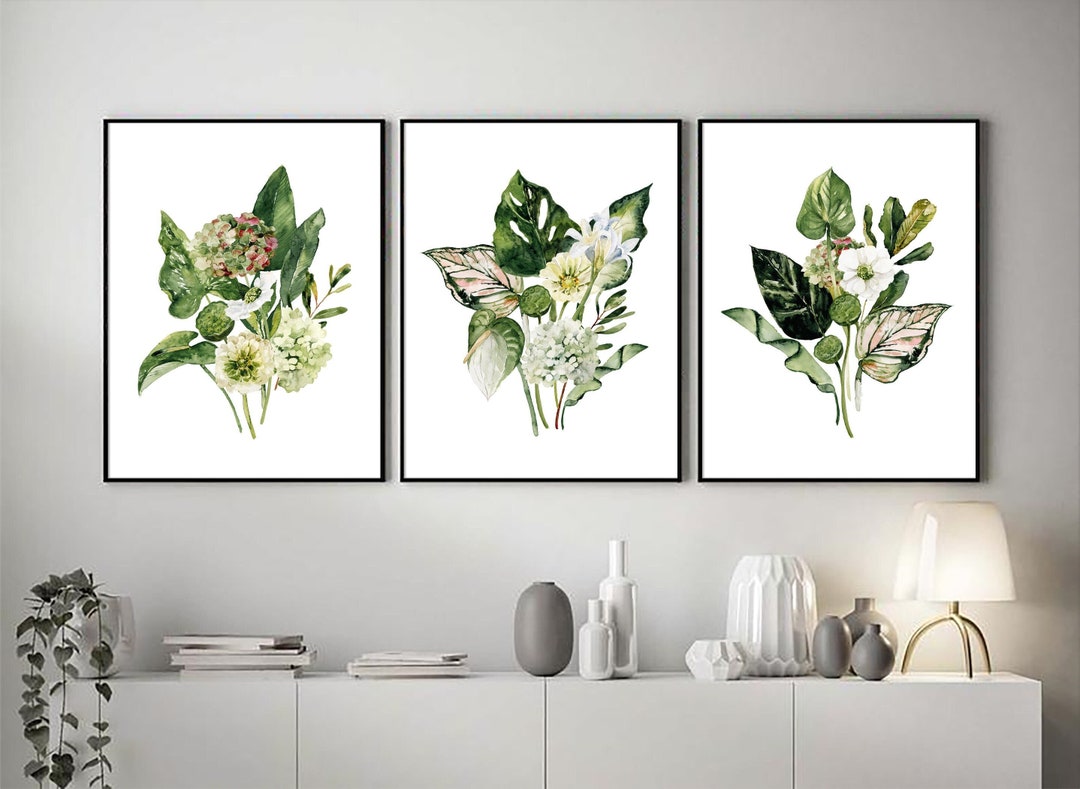 Green Flowers Art Set, Tropical Greenery Printable Wall Art, DOWNLOAD ...