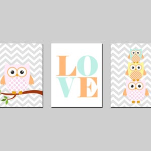 Nursery Printable Owl Family LOVE Set Wall Art, Kids Room Printable Owl Wall Decor, Owls Instant ...