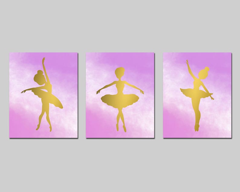 Gold Ballerina Printable Nursery Wall Art Set Girl Room Etsy