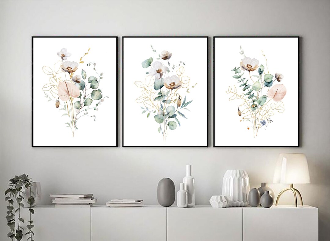 Blush Pink Flowers Art Set, Wildflower Bouquet Prints, Download, Set of ...