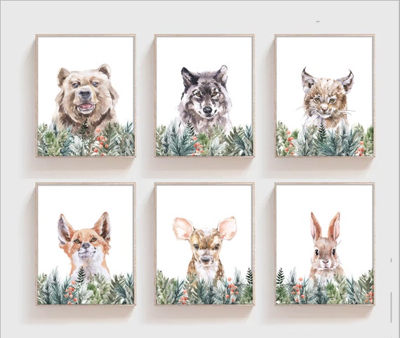 Woodland animals with greenery nursery art set printable set | Etsy