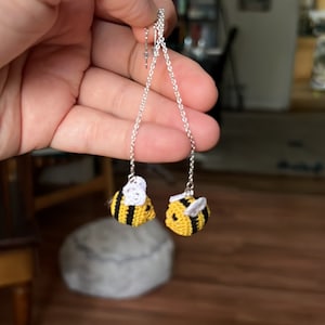 Micro crochet bee earrings
