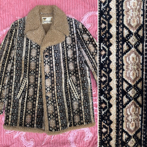 Lakeland Tapestry Carpet Coat Sz 44 Fleece Lined R