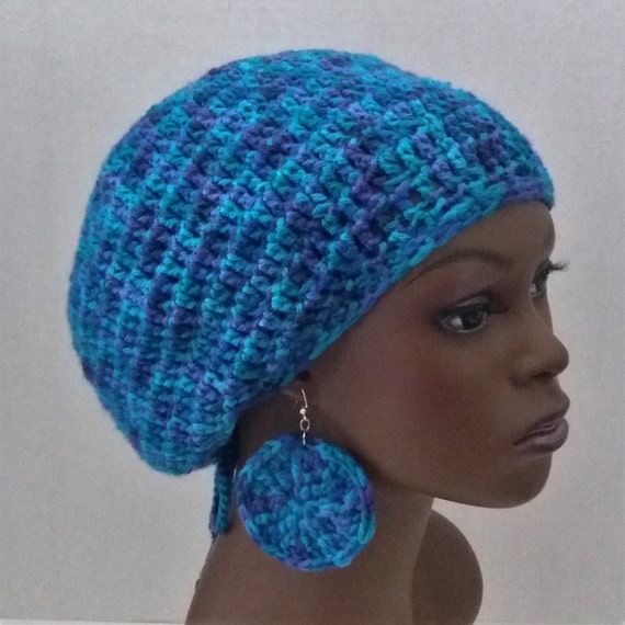 Crochet Tam with Drawstring and Earrings Medium Rasta Tam | Etsy