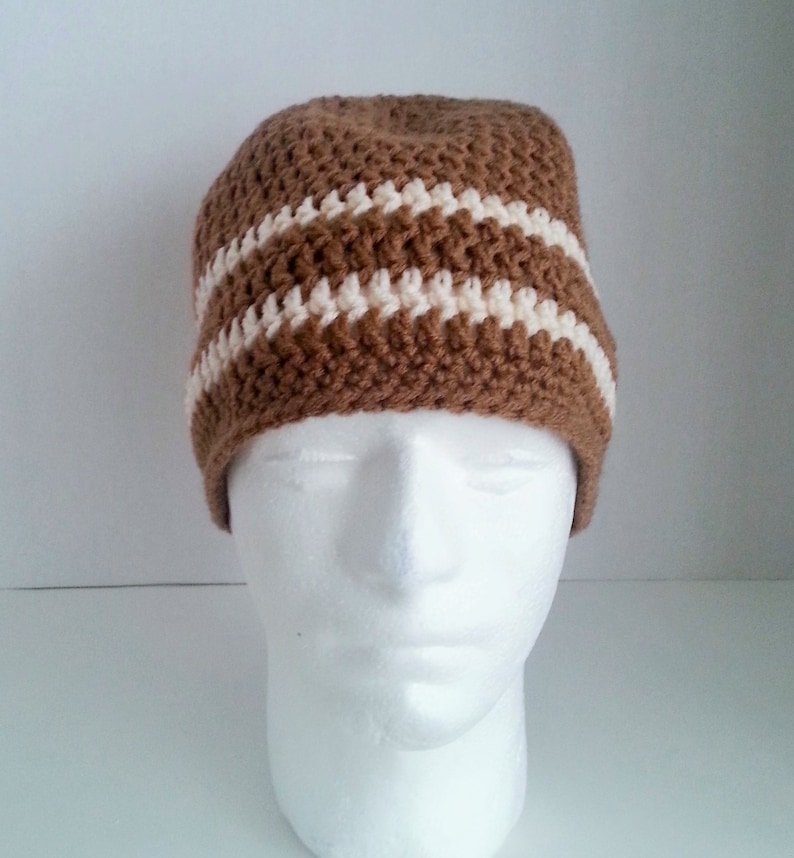 Mens Crochet Slouch Beanie Mens Crochet Beanie Mens Crochet Winter Hat Men/'s Crochet Hat Two-Toned Camel Brown and Off White
