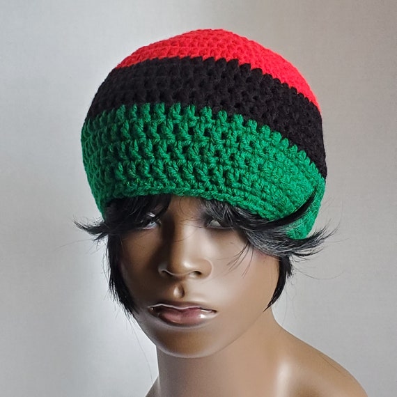Red Black and Green Crochet Beanie Red 