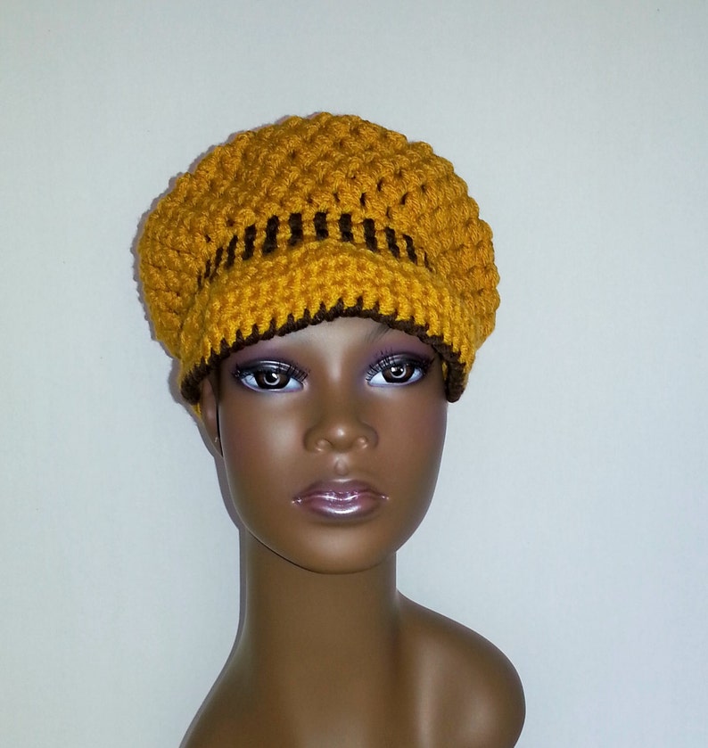 Crochet Newsboy Hat Yellow Gold and Brown Newsboy Hat Womens Etsy