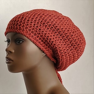 Unisex Hat for Dreadlocks, Terra Cotta Rasta Tam, Hat, Cap, Large Slouch Hat, Dark Rust Colored  Crochet Dreadlock Tam, Hippie Boho Tam Hat