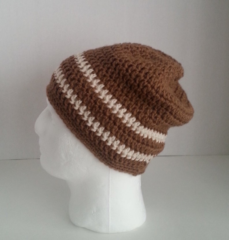 Mens Crochet Slouch Beanie Mens Crochet Beanie Mens Crochet Winter Hat Men/'s Crochet Hat Two-Toned Camel Brown and Off White