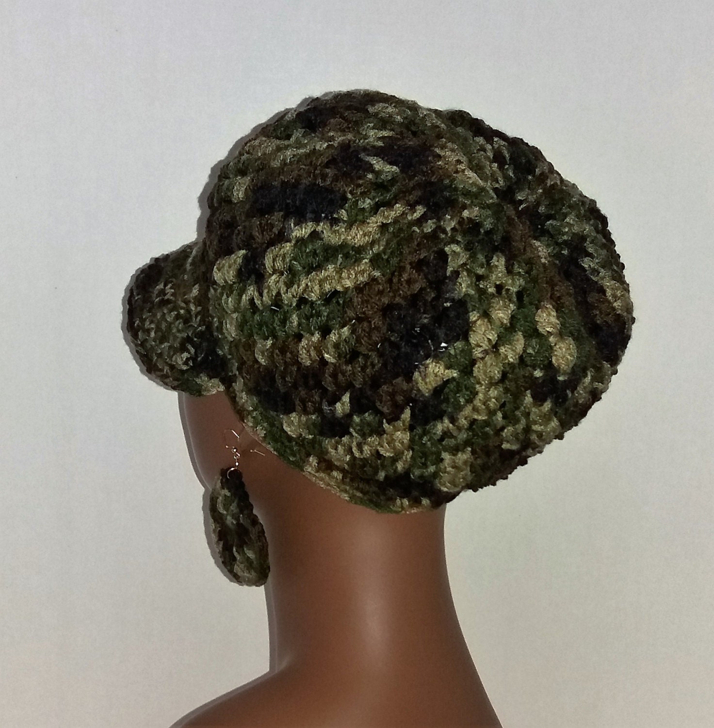 Crochet Newsboy Hat with Earrings Camouflage Newsboy Cap | Etsy